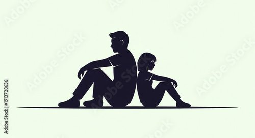Father and daughter sitting back to back silhouette.
