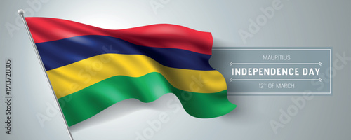 Mauritius happy independence day greeting card, banner vector illustration