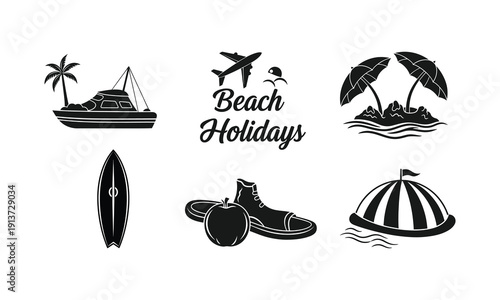Beach holiday icons and symbols
