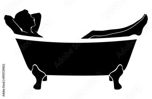 Relaxing bath time silhouette vector icon for spa design