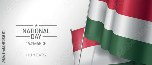 Hungary happy national day greeting card, banner vector illustration