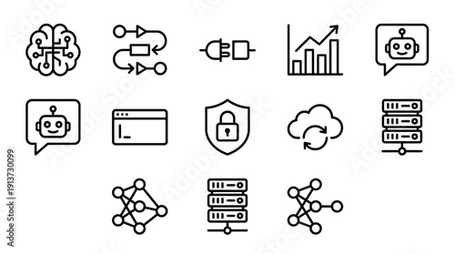 Collection of Futuristic Technology and Artificial Intelligence Icons for Digital and Creative Projects