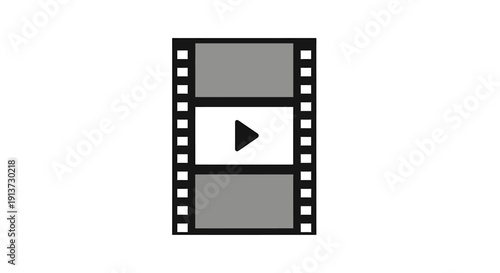 Graphic Icon of Film Strip with Play Button Indicating Multimedia Video Content and Cinematic Playback