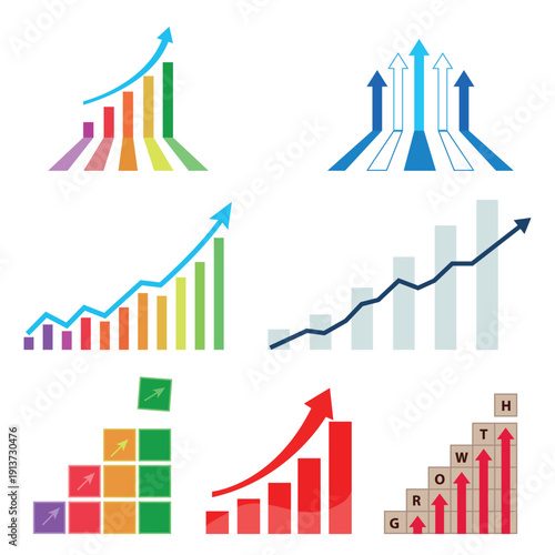 Business Growth Charts and Upward Arrows Representing Progress, Analytics, and Success