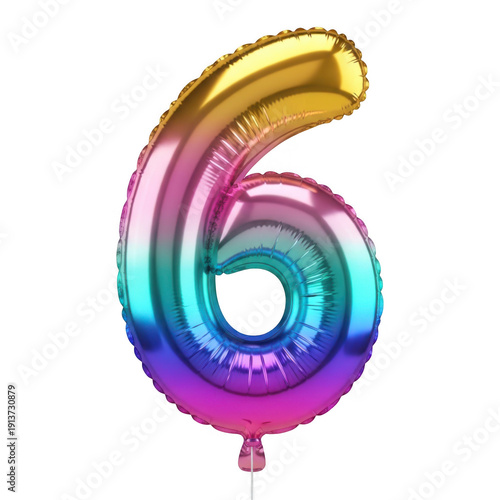 A colorful number six balloon on a white background