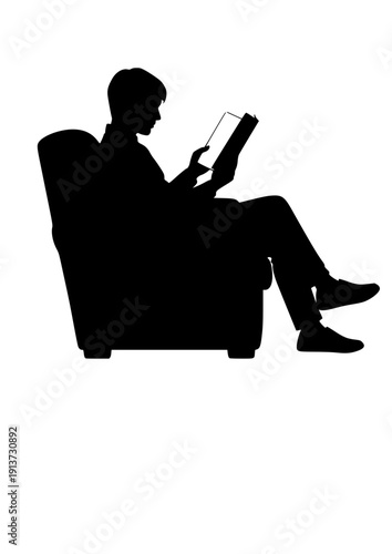 Person reading physical book in armchair digital detox and education silhouette vector