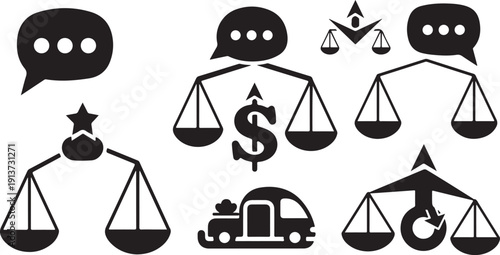 Justice and law concept with balance scales icons symbols