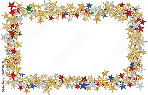 A vibrant rectangular frame of assorted colorful stars, illustration, centered viewpoint
