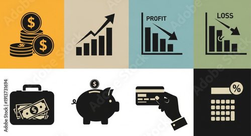 Financial Icons Representing Business and Investment Concepts.