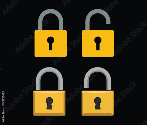 Lock icon set. Lock open and lock closed icons. Locked and unlocked sumbol. Padlock symbol - stock vector.