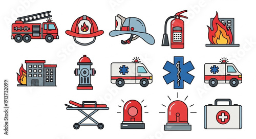 Firefighter and Emergency Services Icons Collection.