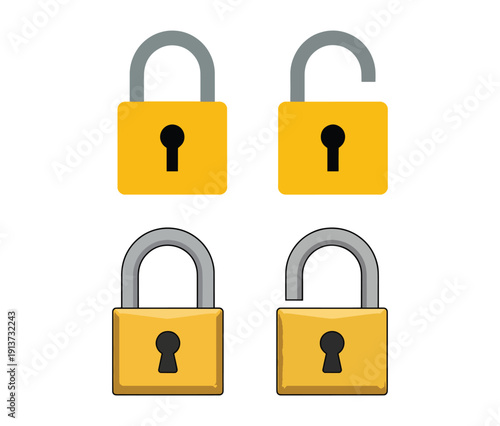 Lock icon set. Lock open and lock closed icons. Locked and unlocked sumbol. Padlock symbol - stock vector.
