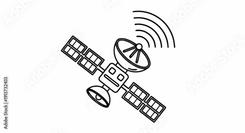 Simple Line Drawing of Satellite Dish Antenna.