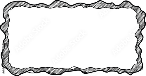 A decorative, hand-drawn frame with irregular edges and a blank interior space, viewed directly from the front.