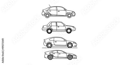 Four different car outlines in a row on a white background.