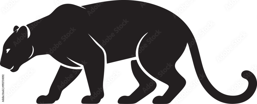 Obraz premium Black silhouette of a panther, isolated on a white background. Clean vector illustration ideal for wildlife, big cats, logos, icons, and minimalist graphic design projects.