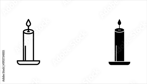 Candle Icon Set – Outline and Solid Black Style