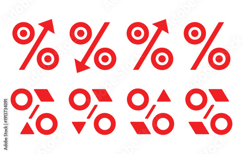 Percentage growth and decline icons set. Percent arrow up and down flat and line style symbols collection - stock vector.