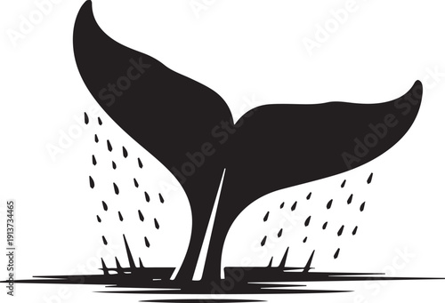 Black silhouette of a whale tail above water, isolated on a white background. Clean vector illustration ideal for marine, ocean, wildlife, and minimalist graphic designs.