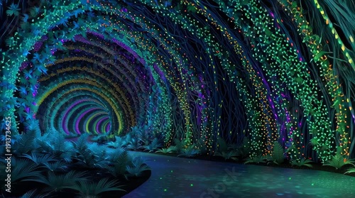 Neon Lighted Jungle Tunnel Stock Video Footage