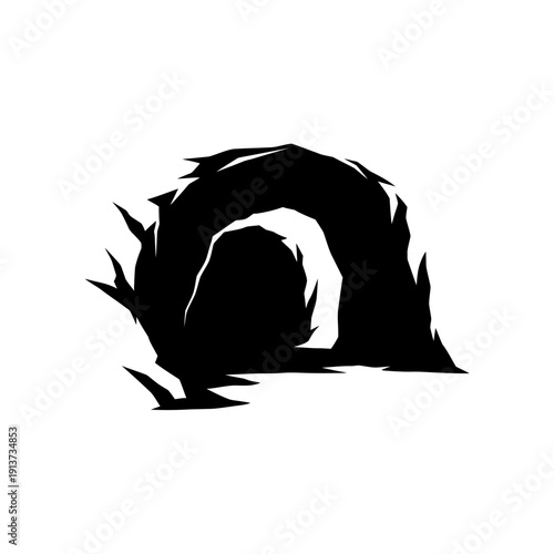 Dark Cave Entrance Silhouette Vector Illustration Isolated on White Background