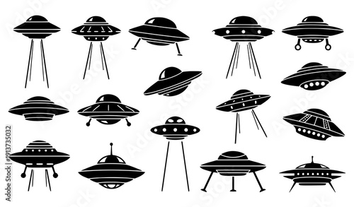 UFO Simple Black Silhouette Vector Icon Set