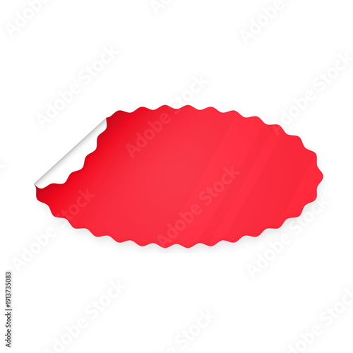 Red Oval Sticker with Jagged Edges and Peeled Corner