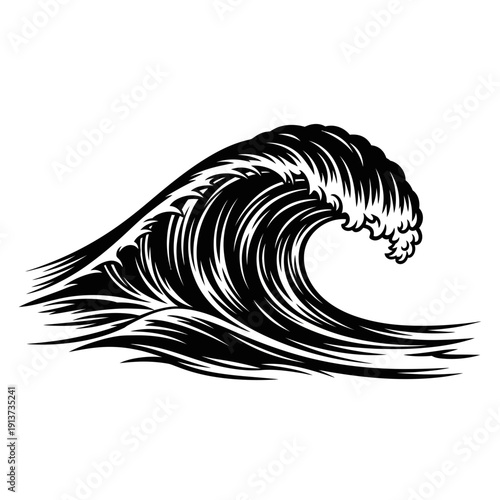 Dynamic Wave Illustration – Black and White Ocean Wave Graphic