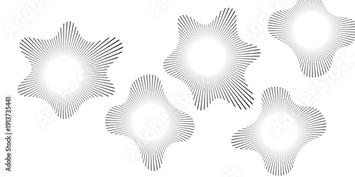 Music equalizer and sound wave. Circular sound waves, depicting audio music,icons and logos for equalizers, radial spectrum designs, ring patterns. Vector illustrations isolated on white background.