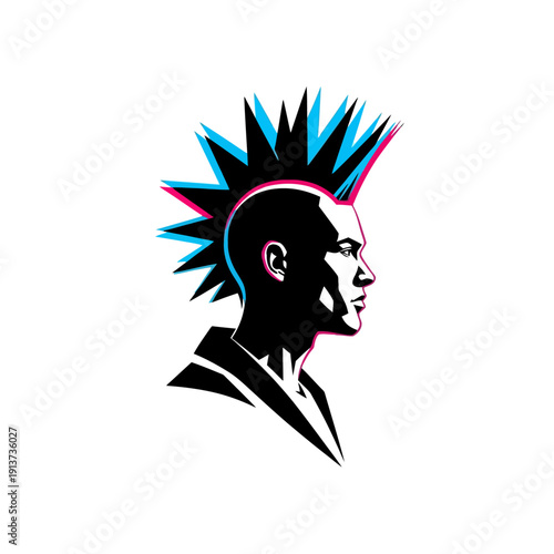 Profile of a person with a punk style mohawk hairstyle silhouette vector