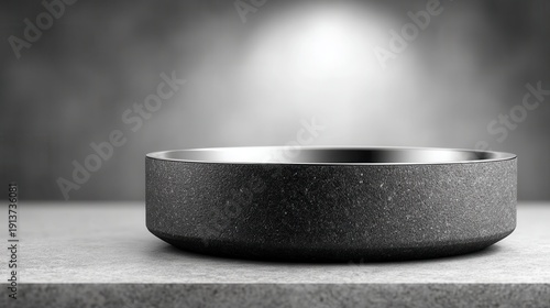 Modern Stone Bowl on Concrete Surface in Studio Lighting, Minimalist Style