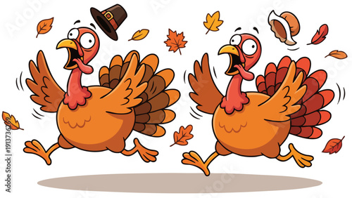 Cartoon turkey running happily a fun vector illustration for Thanksgiving designs isolated on white background