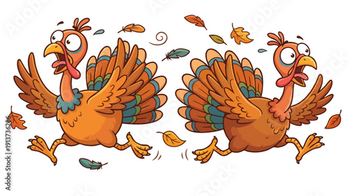 Cartoon turkey running happily a fun vector illustration for Thanksgiving designs isolated on white background