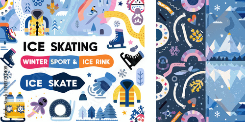 Colorful pattern featuring ice skating and winter sports elements