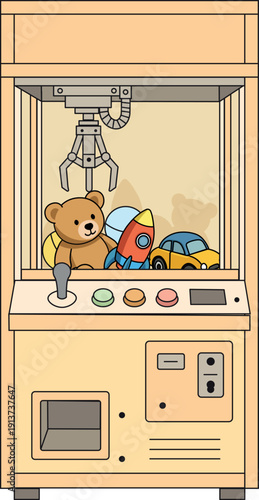 Claw Crane Arcade Game Machine with Plush Toys Vector