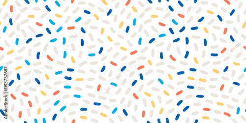 Colorful confetti pattern with scattered shapes on a white background