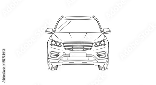 Front view sketch of a modern SUV automobile.