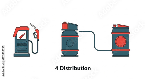 Fuel pump connected to storage tank and barrel illustration.