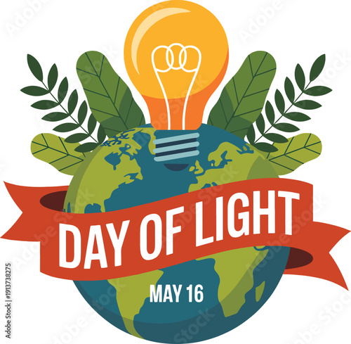 Day of Light globe with lightbulb and leaves May 16 green