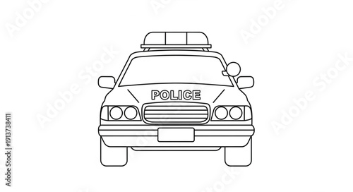 Front view line art illustration of a police car.