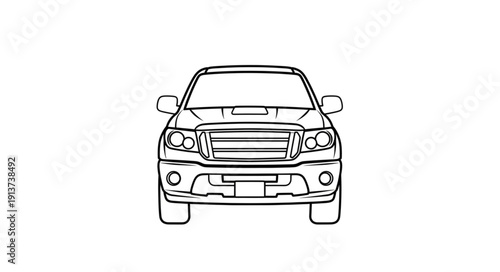 Front view line drawing of a modern pickup truck.
