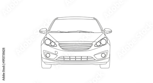 Front view sketch of a modern car outline.