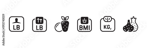 Weight management and healthy diet icon set vector illustration for fitness lifestyle