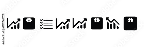 Health and fitness graphs with scales and checkmarks showing progress and results