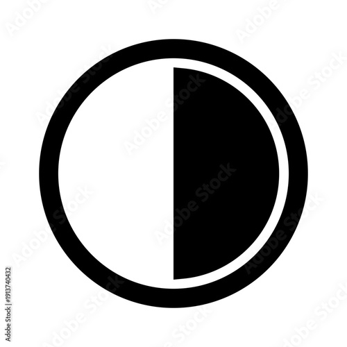 Circle icon half white and half black  suitable for diverse concepts, balance, yin  yang, contrast, design elements, modern illustrations.