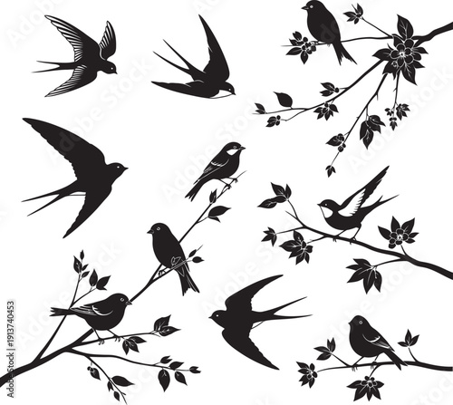 A collection of various wild animal silhouettes and illustrations including lions, elephants, and giraffes in a natural wildlife habitat setting.