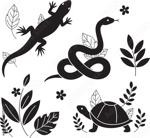 A collection of various wild animal silhouettes and illustrations suitable for nature conservation projects and educational wildlife materials.