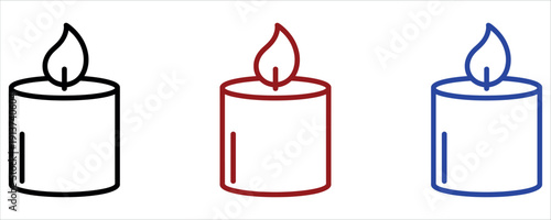 Burning Melting Wax Candle with Flame Icons Set for Celebration and Memorial Vector Illustration.