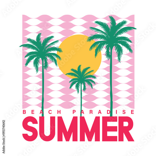 Summer Beach Paradise, Find Balance text with a waves illustration, for t-shirt prints, posters. Summer Beach Vector illustration.