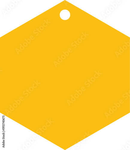 Yellow hexagonal tag with a hole at the geometric